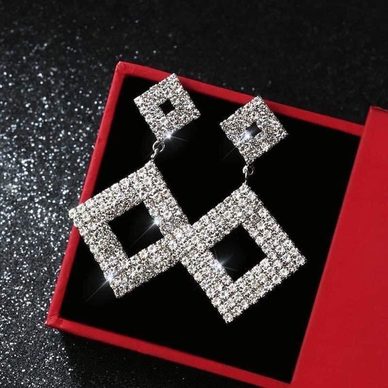 bông tai hình thoi đính đá sang chảnh, khuyên tai ngôi sao phong cách hàn quốc