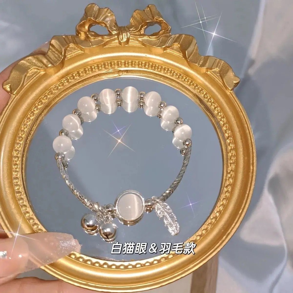 Tiktok 'S same ins Vòng Tay Cặp Đôi Bằng Đá Mắt Mèo Trái Tim Hầu Gái Đơn Giản