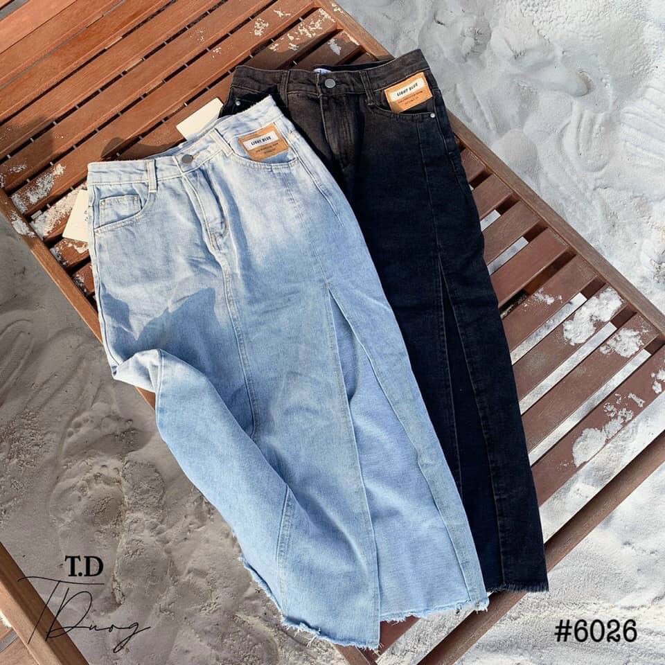 Chân váy denim lưng cao xẻ tà quyến rũ cho nữ