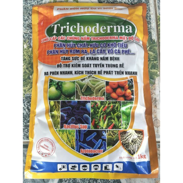 Phân bón hữu cơ vi sinh nấm đối kháng trichodema phân huy rơm rạ vỏ cà phê lá cây ủ phân gói 1kg