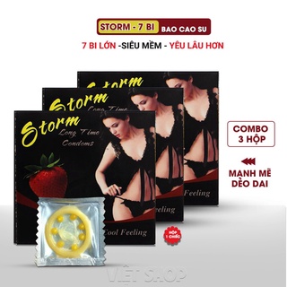 [Combo 3 Hộp] Bao Cao Su Siêu Bi Storm Với 7 Bi Quanh Đầu (Hộp 1C). Bcs Siêu Sướng Chàng Đi Tới Đâu Nàng Biết Tới Đó