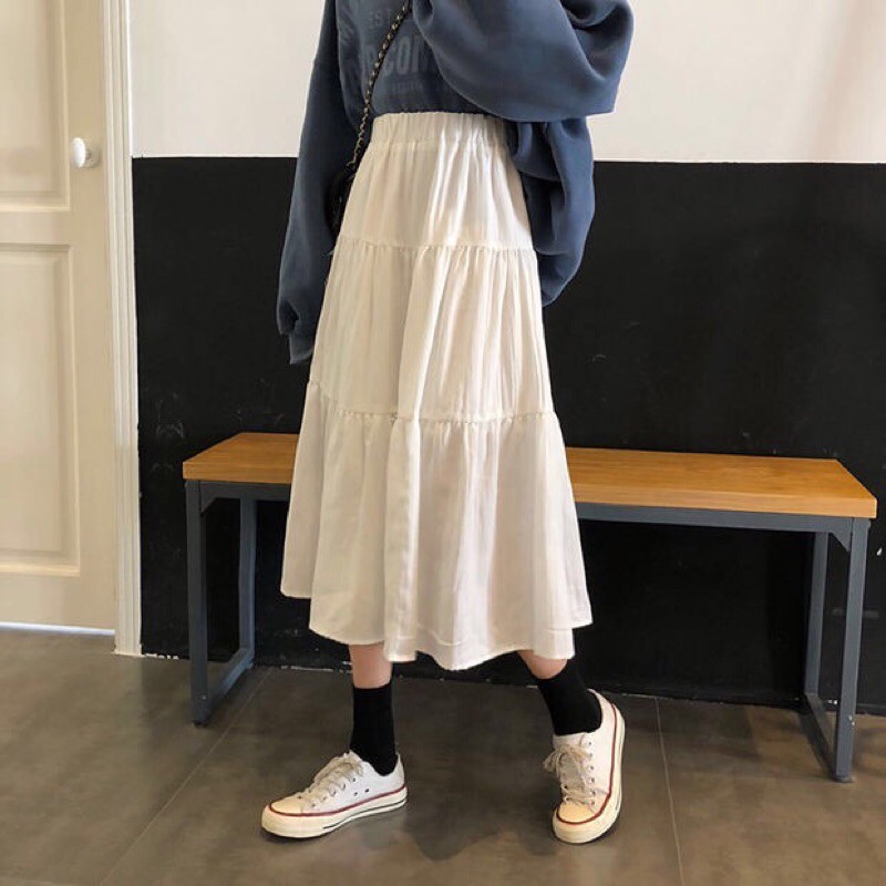 Chân váy voan xoè dáng dài phong cách ulzzang thời trang nữ có lót trong màu trắng đen | BigBuy360 - bigbuy360.vn