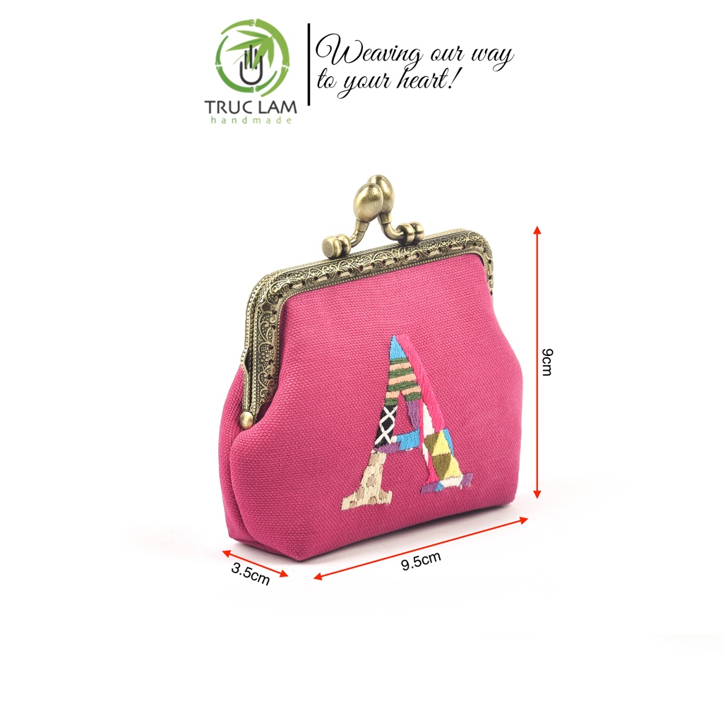 Ví Xu Cầm Tay Mini Khóa Nẹp Đồng Vải Canvas Thêu Tay Họa Tiết Chữ Cái - Trúc Lâm Handmade