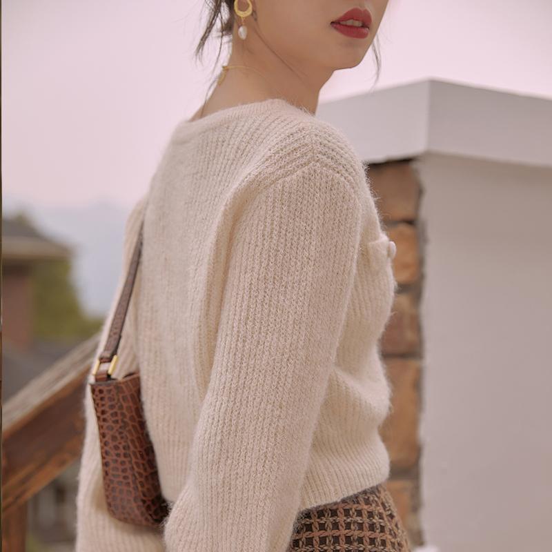 Áo khoác cardigan dệt kim cổ chữ V phong cách retro mới mùa thu/ đông 2021