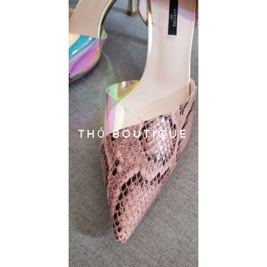 Giày cao gót ADWEINA chính hãng hoạ tiết da rắn phối mica 6cm size 38.5