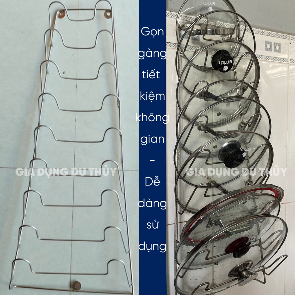 Giá treo vung nắp xoong nồi 6 tầng, 9 tầng đóng tường, chất liệu inox 201, tiết kiệm không gian