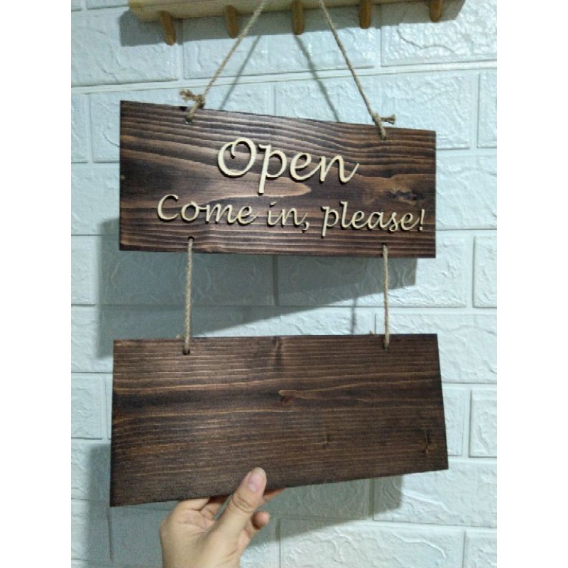 Combo 2 bảng gỗ Open/ Closed kèm theo giờ, dây treo độc đáo -  XƯỞNG LUXI DECOR