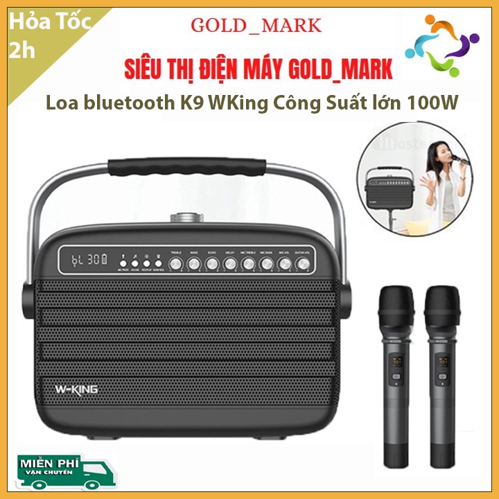 Loa  bluetooth K9 WKing, Loa kéo hát karaoke Công Suất lớn 100W  tặng kèm 2 micro, chất lượng âm thanh tuyệt đỉnh