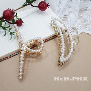 Kẹp tóc hợp kim loại đính đá ngọc trai giả cao cấp độ dài 11cm