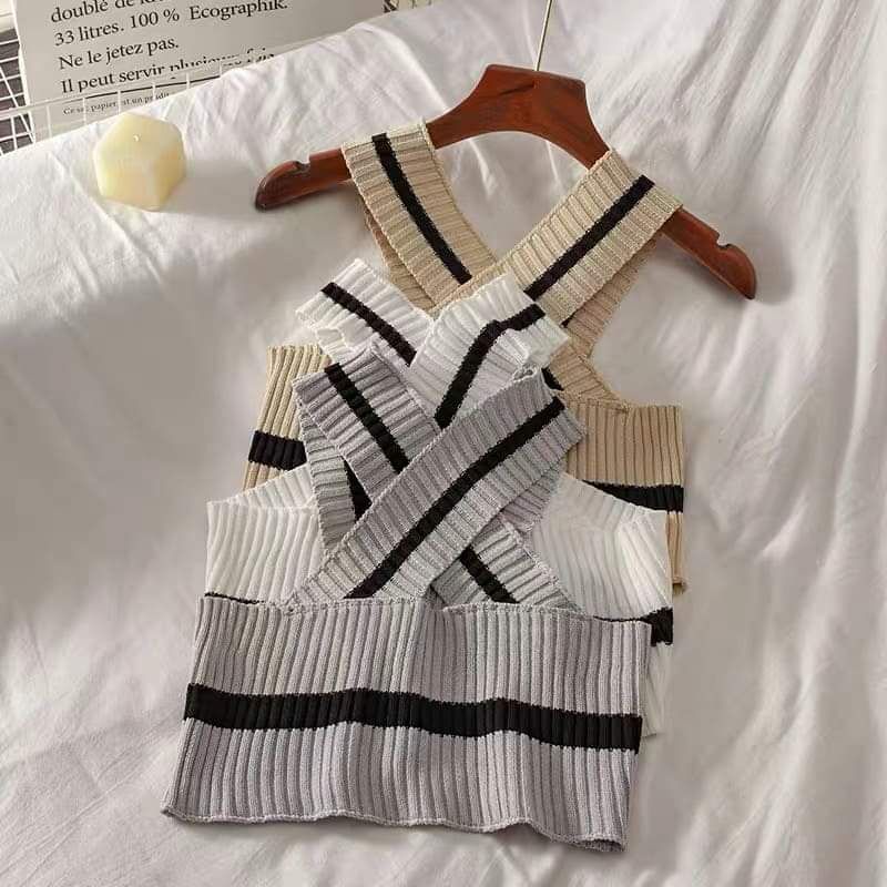 Áo len tăm croptop dây cổ hàng QC