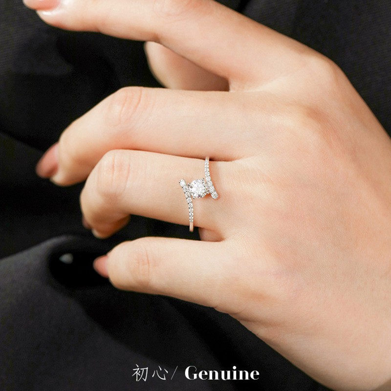 Nhẫn bạc 925 phụ nữ kim cương moissanite 2 carat đồ trang sức thời trang