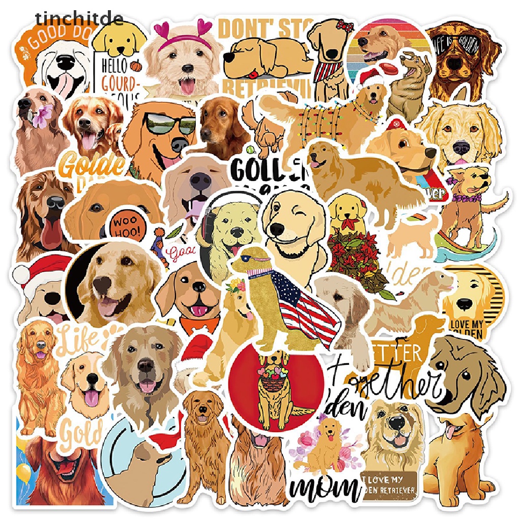 Set 50 Miếng Dán Hình Chú Chó Màu Vàng Dễ Thương Dùng Trang Trí Vali / Laptop DIY