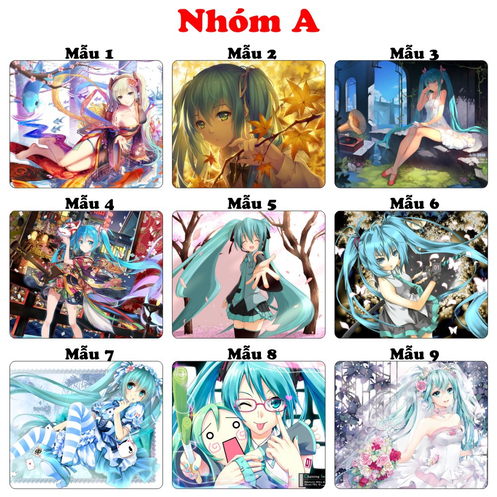 &lt;18 mẫu&gt; Lót chuột máy tính Anime Vocaloid, Hatsune Miku cỡ bàn di chuột lớn 20x24cm chất liệu mouse pad cao su