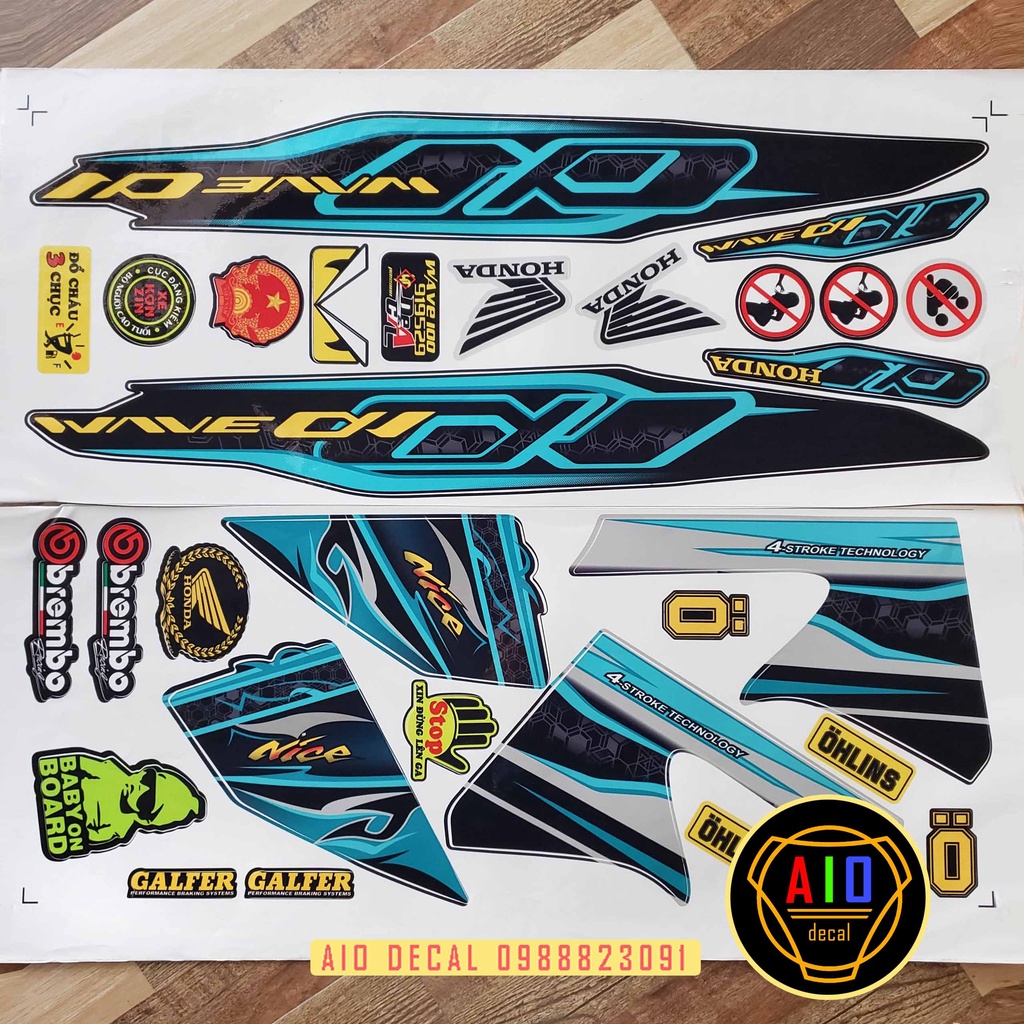 Tem Rời Wave 50cc,100cc Xanh nền đen (2010-2016)- Ảnh Thật (Decal Wave) (Tem xe Wave)