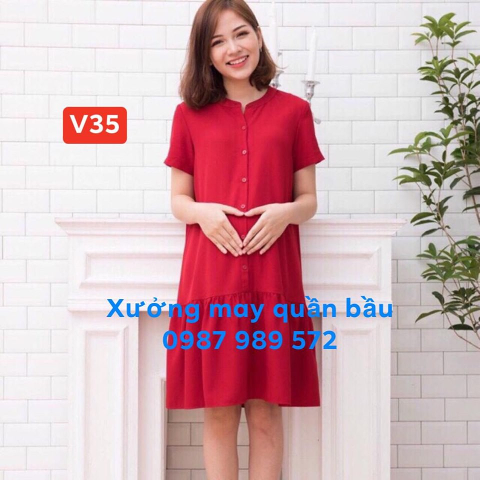 Váy bầu đẹp mùa hè - Đầm bầu thiết kế trời trang cổ tàu đuôi cá V35