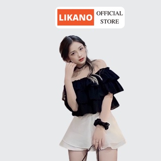 Áo croptop nữ trễ vai tay ngắn xếp tầng kiểu ôm LIKANO CRT82