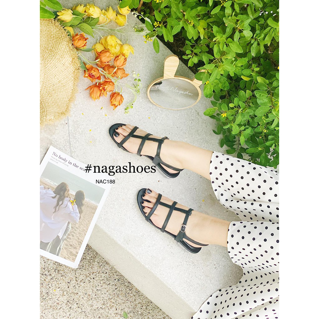 GIÀY CAO GÓT NAGASHOES 3 QUAI SỌC GIỮA 2CM NAC188