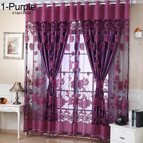 Rèm cửa vải tuyn 250cm x 10cm họa tiết hoa trang trí độc đáo