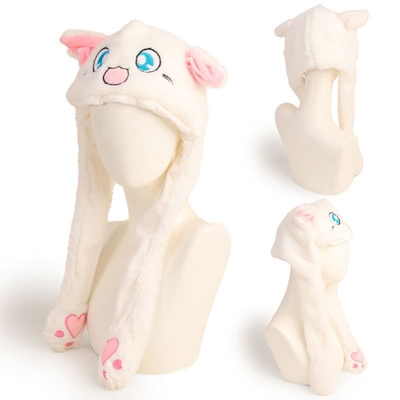 Mũ Trùm Đầu Giữ Ấm Tai Mèo Bằng Polyester Chống Lạnh Màu Trắng Thời Trang Cho Người Lớn