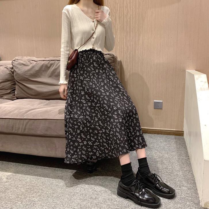 Chân váy hoa nhí vintage dài LyLy Chân váy công sở dài qua gối ulzzang, vải voan, cực xinh yêu CV004 | BigBuy360 - bigbuy360.vn
