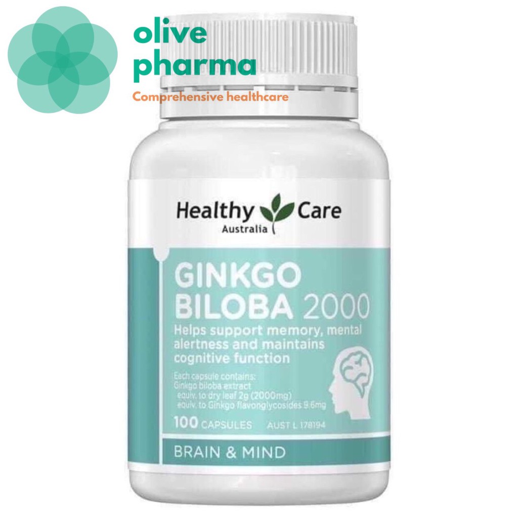 Viên Uống Bổ Não Healthy Care Ginkgo Biloba 2000 Úc  100 viên Mẫu Mới Date Xa - Hỗ Trợ Lưu Thông Tuần Hoàn Máu Não