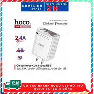 Củ sạc nhanh iphone hàng chính hãng Hoco C39 2 cổng USB 24A có đồng hồ đo dòng điện tương thích Iphone,android
