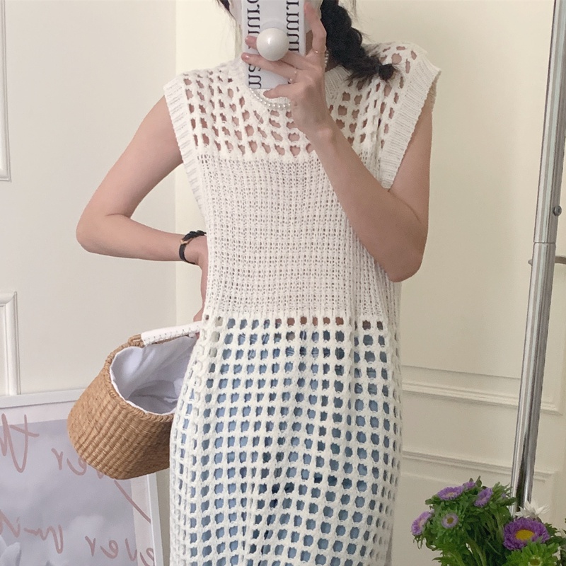 Đầm Dệt Kim Phối Lưới Phong Cách Retro 52273