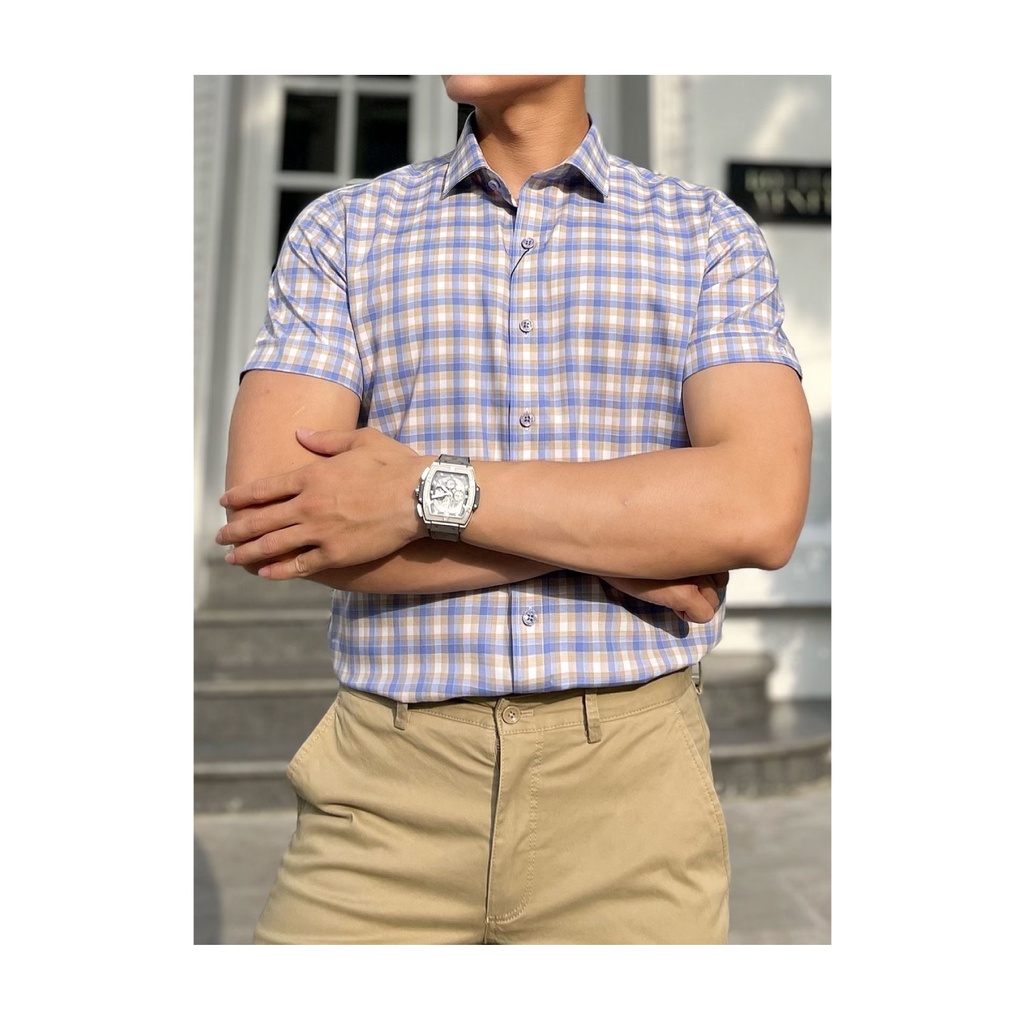 Áo sơ mi nam ngắn tay BELLUNI hoạ tiết caro trẻ trung năng động - ANS.BPS.BE.206.W6