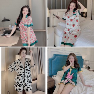Bộ Mặc Nhà Nữ Pijama quần đùi tay ngắn, Quần áo mặc nhà lụa đẹp.