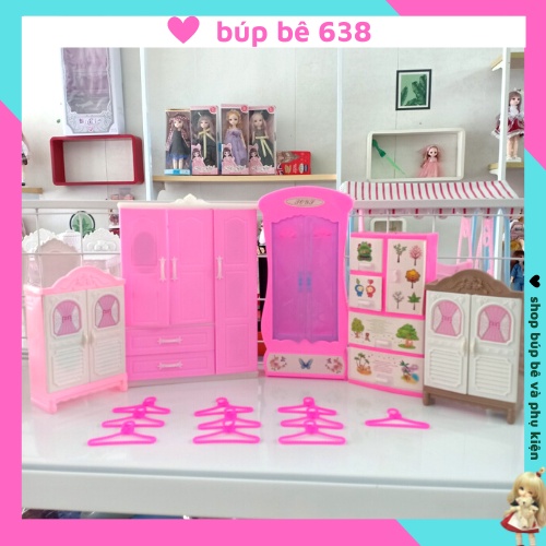 Các Mẫu Tủ Quần Áo Cho Búp Bê Barbie Cao 30cm loại 1/6 và 1/8 tặng kèm 5 móc áo