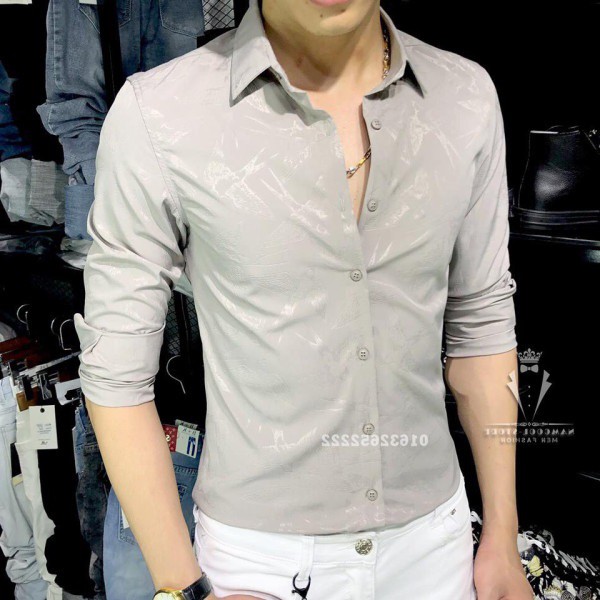 Áo Nam Chất Lụa ÁoSơ Mi Nam Sơ Mi Nam Dài Tay xám Họa Tiết Chìm Mới Thunsi