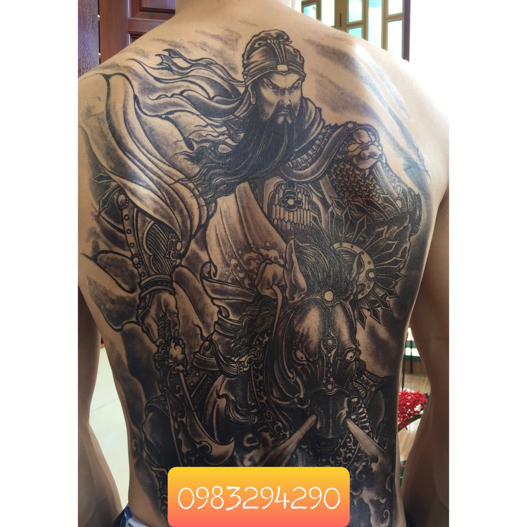 Hình xăm dán kín, full, bít lưng triệu tử long, triệu vân, quan công, quan vũ JULLY Tattoo chất, xăm tạm thời chống nước