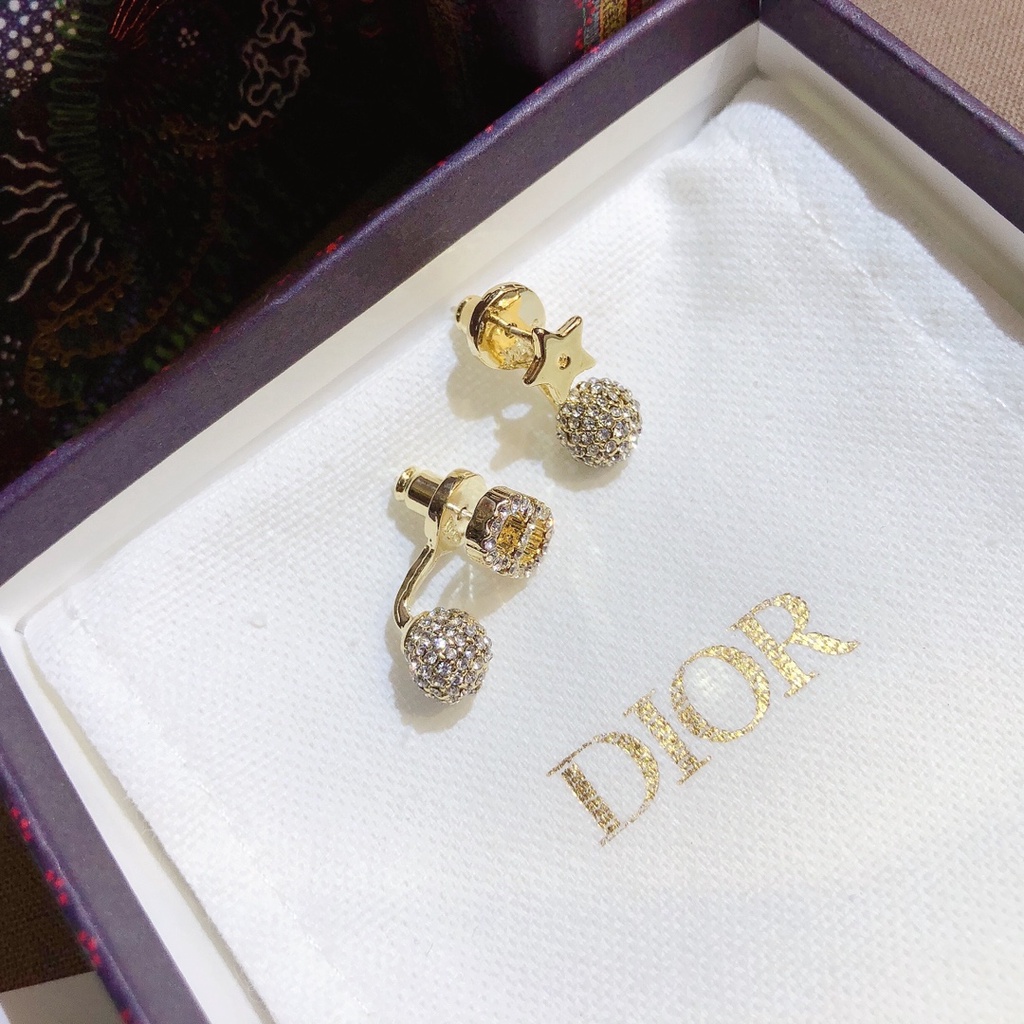 Khuyên Tai Dior Đính Quả Cầu Chữ Kim Cương Thời Trang Cho Nữ