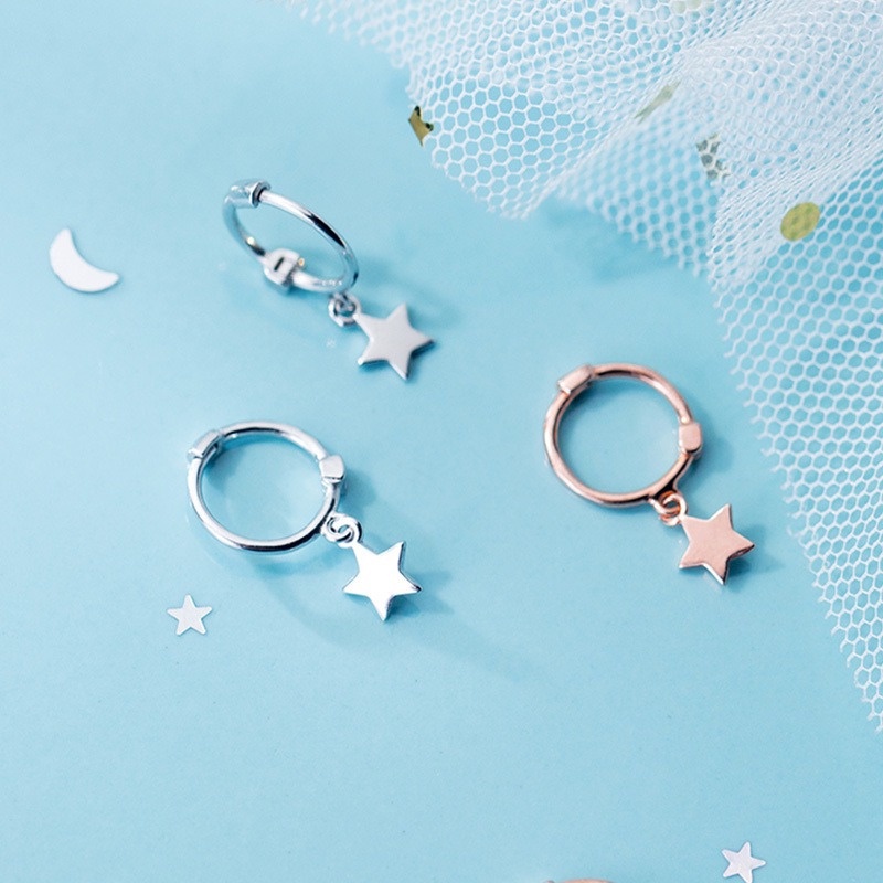 Bông Tai Bạc S925 Khoen Tròn Nhí Mini Hoop Trái Tim – Ngôi Sao Trẻ Trung Cá Tính | Khuyên Tai Nữ Trang Sức Bạc 925