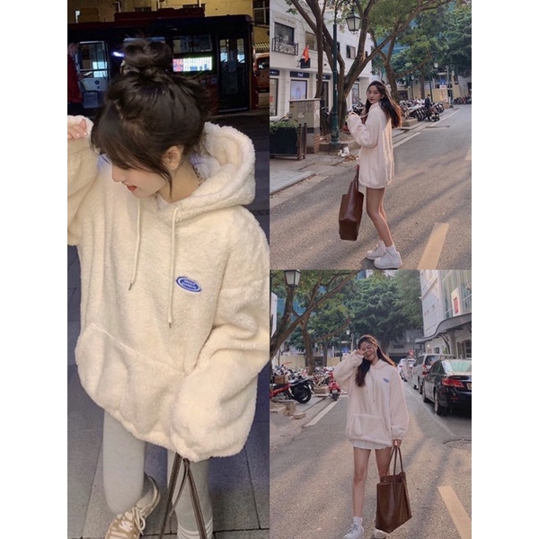 Áo Khoác Lông Cừu Kèm Logo Nữ [FREESHIP] 🌸 Jacket nỉ bông ấm mùa đông, khoát choàng vintage cá tính Ulzzang 🌸