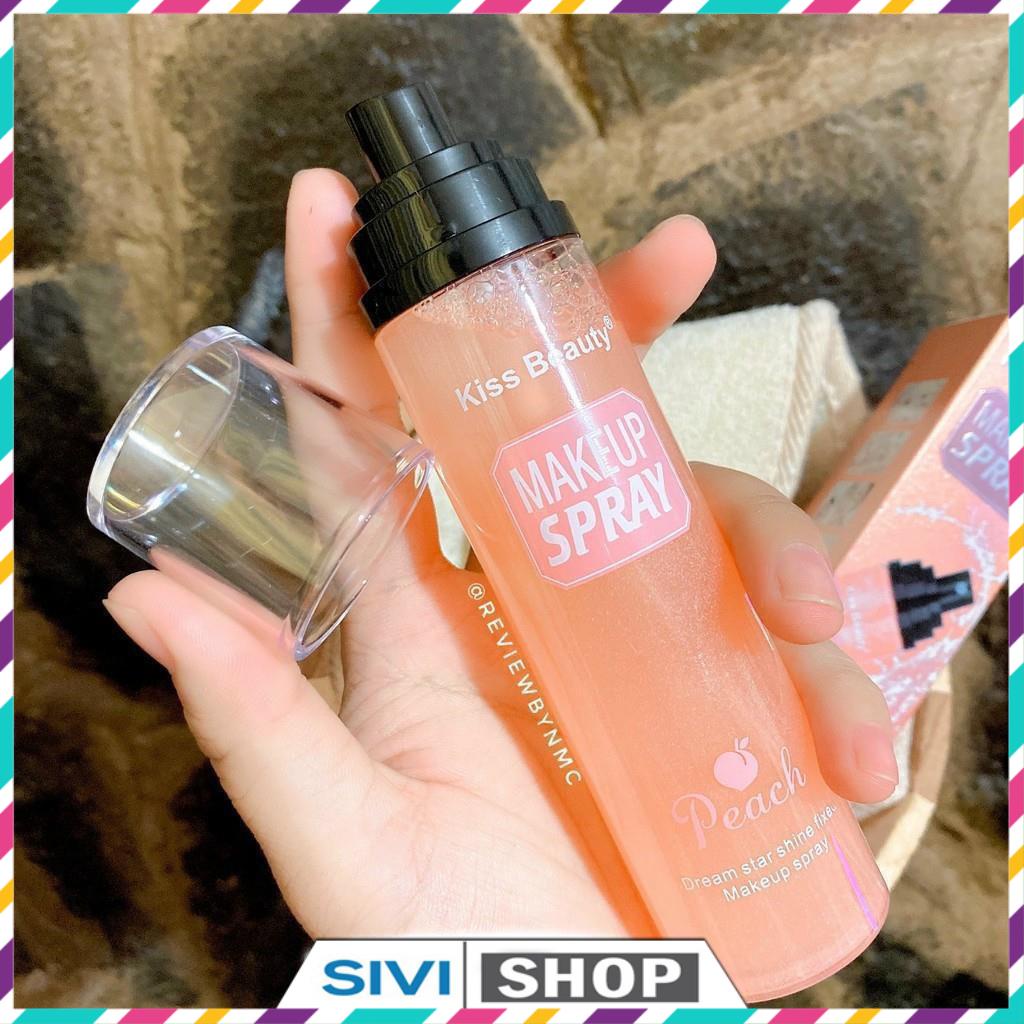 Xịt khóa nền Kiss Beauty hương Đào 110ml giữ lớp trang điểm cố định lâu trôi