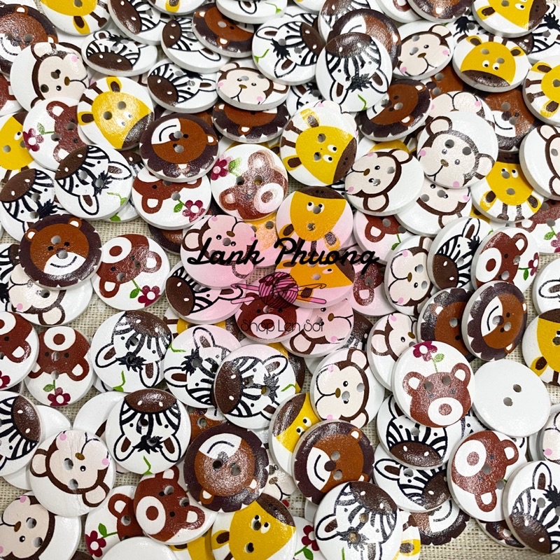 Nút Gỗ Hoạt Hình 20mm Ngẫu Nhiên (set 10 cái)