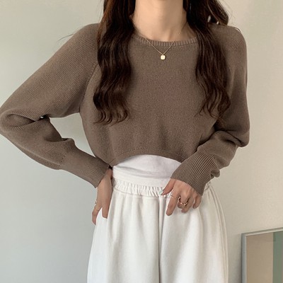 QADCOL Áo khoác ngắn đan dệt kim tay dài thời trang nữ