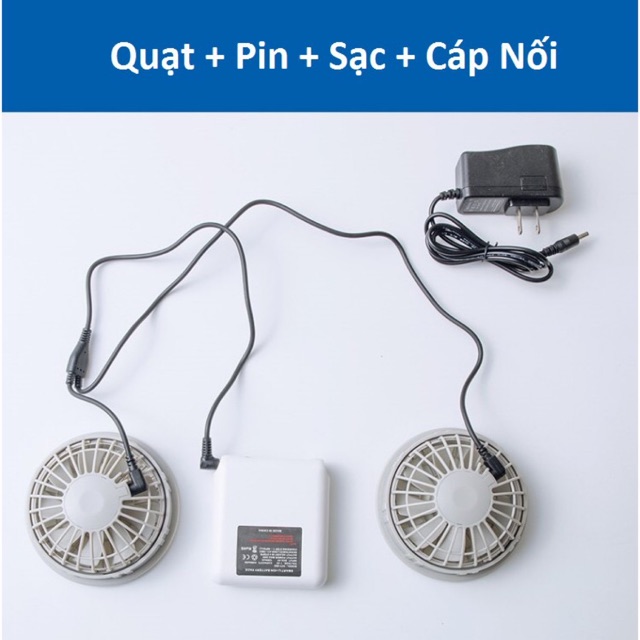 QUẠT LẮP ÁO ĐIỀU HOÀ PIN 6000 mAH ( PIN+ SẠC+ QUẠT+ CÁP .