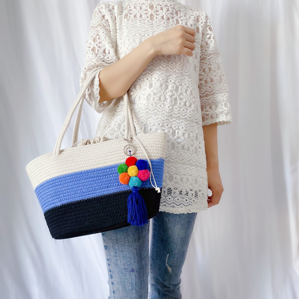 Túi nữ dệt thời trang Phong cách cổ điển dây cotton dệt kim đeo vai Túi xách thường đơn giản Túi xách nữ công suất lớn