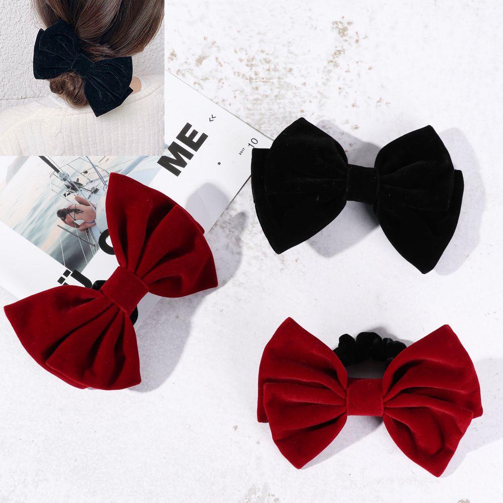 JUNE Kẹp Tóc Nơ Vải Nhung Đen Phong Cách Công Chúa Cho Nữ