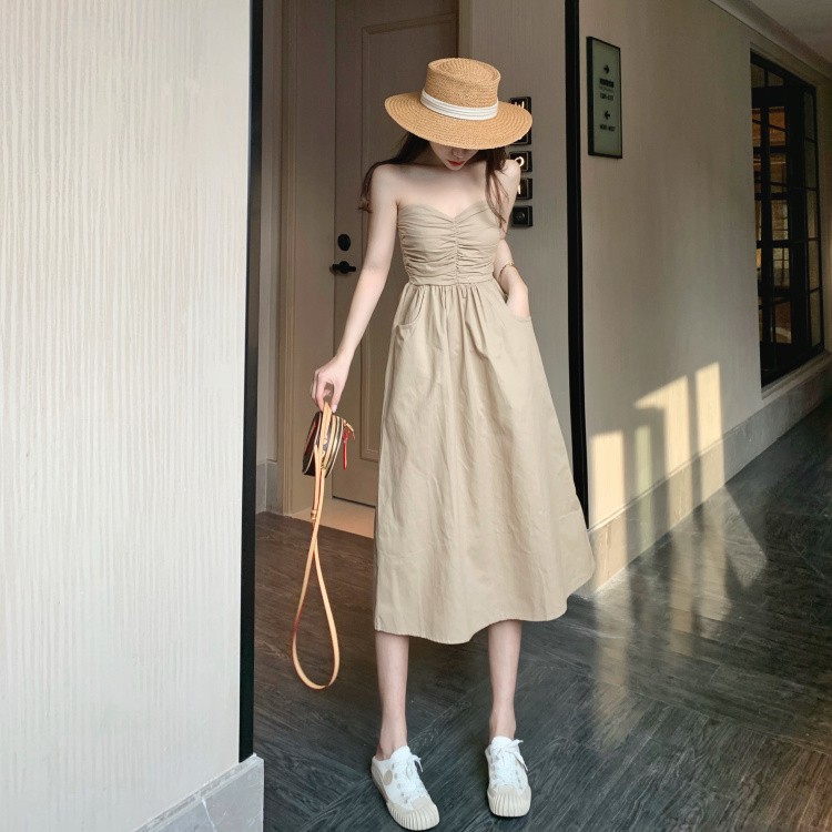 Đầm Hai Dây Xếp Ly Lưng Cao Thời Trang Du Lịch Quyến Rũ Cho Nữ | BigBuy360 - bigbuy360.vn