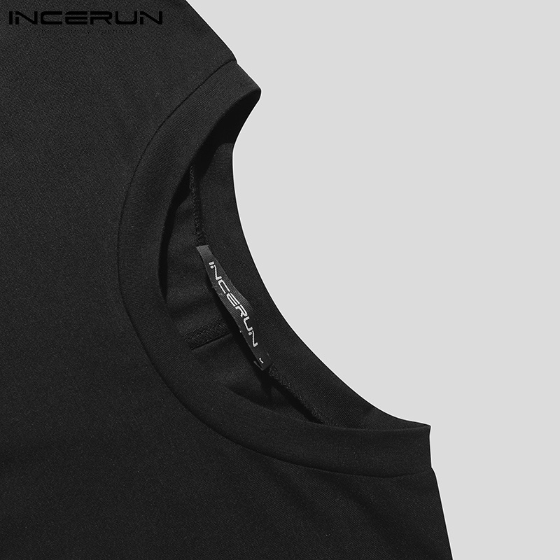 Áo thun kiểu INCERUN tay cánh dơi phối tua rua màu đen thời trang cá tính dành cho nam