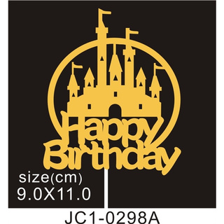 Que cắm topper giấy HPBD lâu đài vàng