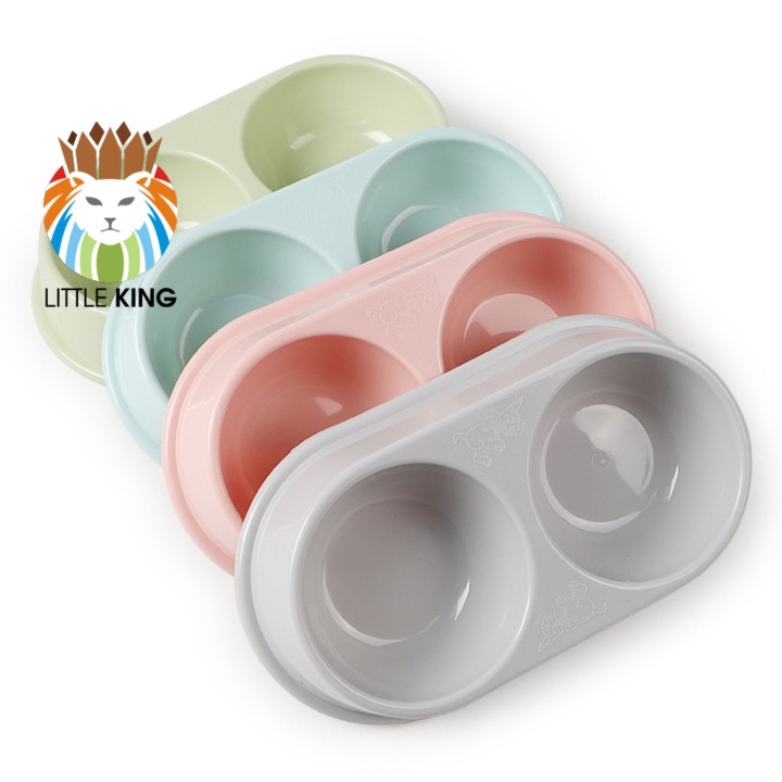 Bát ăn đôi miệng tròn cao cấp cho chó mèo, thú cưng Little King pet shop, chất liệu nhựa PP nhiều màu sắc