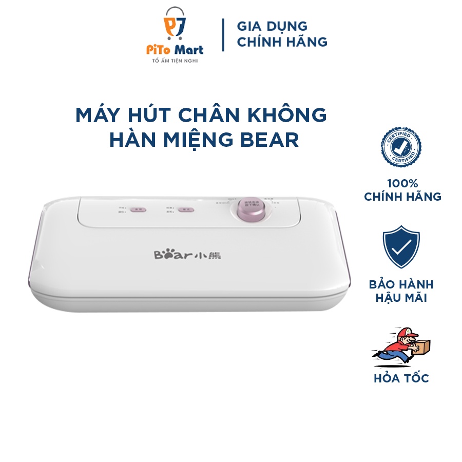 Máy hút chân không thực phẩm, Máy hút chân không mini Bear VS-B01V1 màu trắng công suất 130W hàn miệng túi tiện lợi