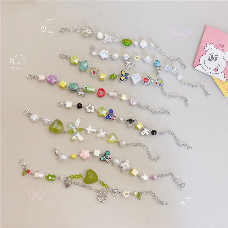 IF ME Vòng đeo tay   dạng chuỗi hạt phối mặt hoa/ bướm/ trái tim dễ thương thời trang