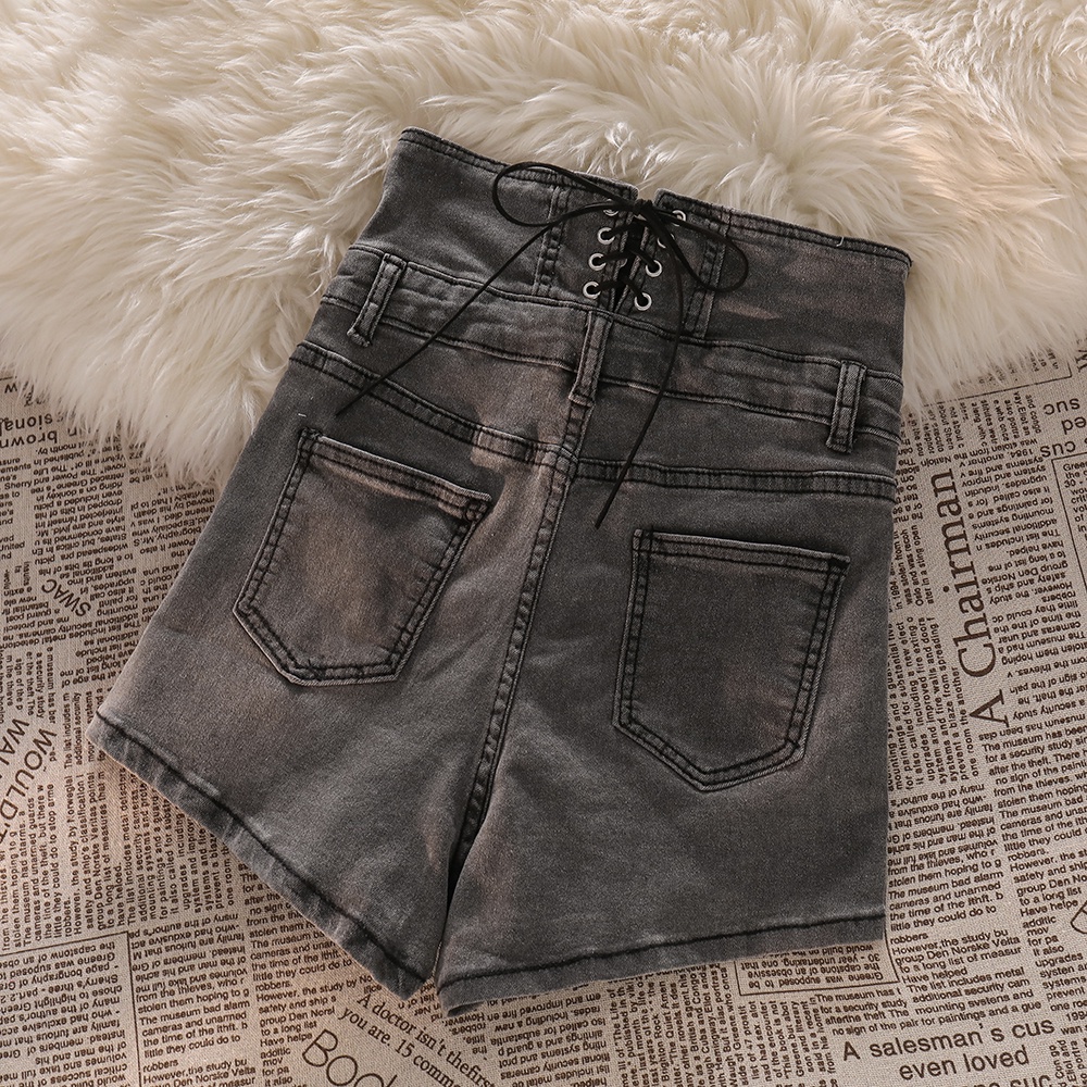 NUZIRO  Quần Short Denim Lưng Cao Cột Dây Thời Trang Cho Nữ
