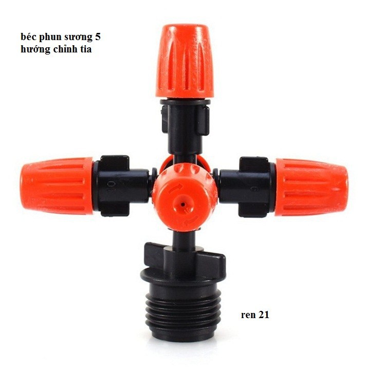 Béc phun sương 5 tia kèm kết nối ren ngoài 21mm