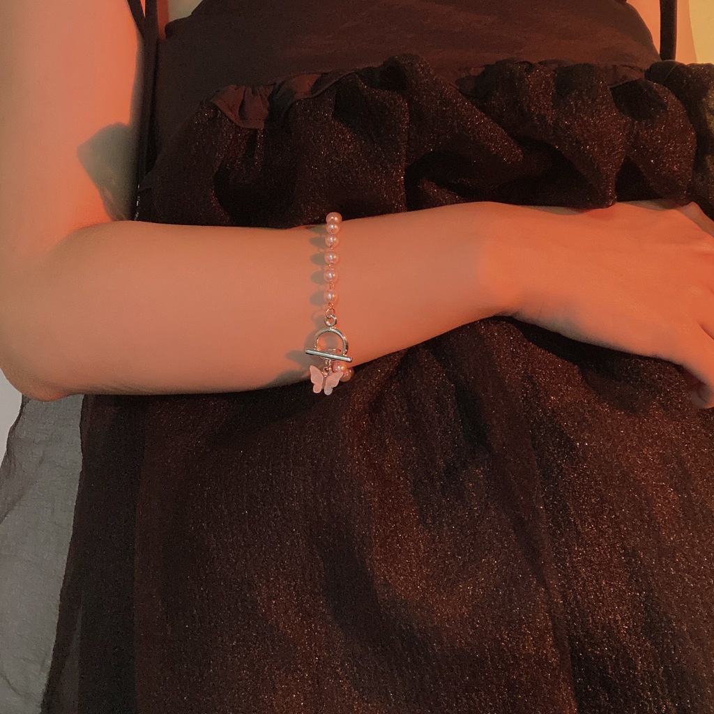 Vòng Tay Hình Bướm Đính Ngọc Trai Đơn Giản Phong Cách Harajuku